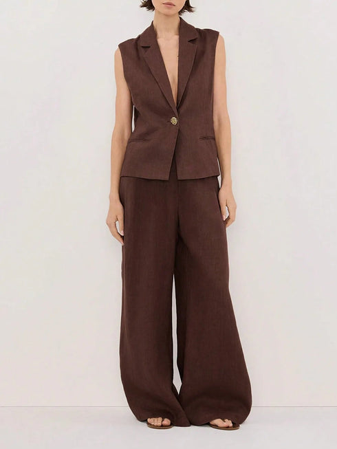 'Marisol' Sleeveless Blazer and Wide Leg Pants Set - Celes Fashion